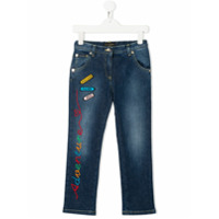 Dolce & Gabbana Kids Calça jeans com patch bordado - Azul