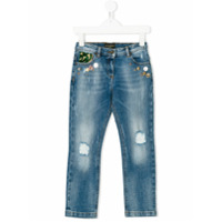Dolce & Gabbana Kids Calça jeans desgastada com aplicações - Azul