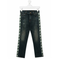 Dolce & Gabbana Kids Calça jeans destroyed com logo e listras - Azul