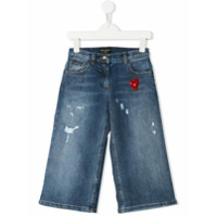 Dolce & Gabbana Kids Calça jeans destroyed com patch de coração - Azul