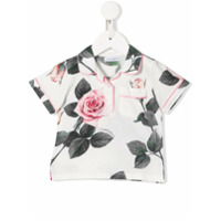 Dolce & Gabbana Kids Camisa polo com estampa de rosas tropicais - Branco