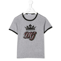 Dolce & Gabbana Kids Camiseta de algodão com estampa DG e coroa - Cinza