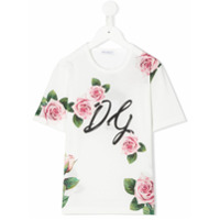 Dolce & Gabbana Kids Camiseta decote careca com estampa de rosa - Branco