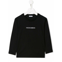 Dolce & Gabbana Kids Camiseta mangas longas com logo bordado - Preto