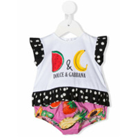 Dolce & Gabbana Kids Macacão manga curta com estampa de frutas - Branco