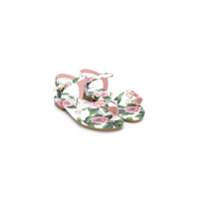 Dolce & Gabbana Kids Sandália com aplicações de cristais e e estampa de rosas - Branco