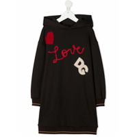 Dolce & Gabbana Kids Vestido com bordado e capuz - Marrom