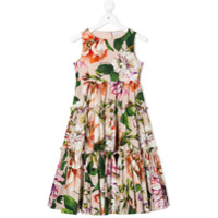Dolce & Gabbana Kids Vestido longo floral com amarração - Rosa