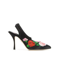 Dolce & Gabbana Mule floral com tira elástica - Preto