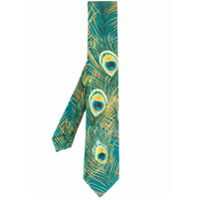 Dolce & Gabbana peacock feather print silk tie - Verde