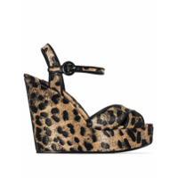 Dolce & Gabbana Sandália com estampa de leopardo e salto anabela de 90mm - Neutro