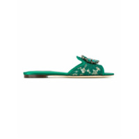 Dolce & Gabbana Sandália flat de renda com aplicação - Verde