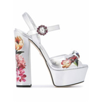 Dolce & Gabbana Sandália plataforma com estampa floral - Prateado