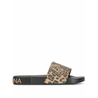 Dolce & Gabbana Slide com logo e estampa de leopardo - Marrom