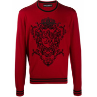 Dolce & Gabbana Suéter de tricô com estampa de brasão - Vermelho
