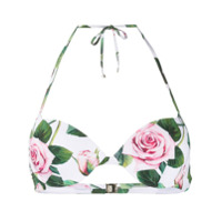 Dolce & Gabbana Sutiã de biquíni com estampa de rosas tropicais - Branco