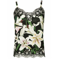 Dolce & Gabbana Underwear Blusa de seda com renda estamapda - Preto