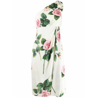 Dolce & Gabbana Vestido ombro único com estampa de rosas tropicais - Branco
