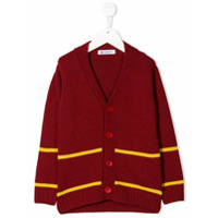 Dondup Kids Cardigan listrado com logo - Vermelho