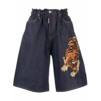 Dsquared2 Bermuda jeans azul com aplicação de tigre