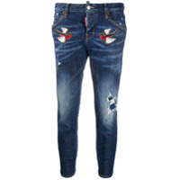 Dsquared2 Calça jeans cropped com bordado de pássaro - Azul
