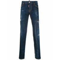 Dsquared2 Calça jeans reta com cintura média e destroyed - Azul