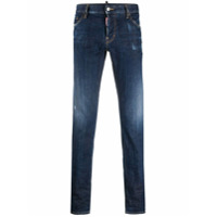 Dsquared2 Calça jeans slim cintura baixa com efeito destroyed - Azul