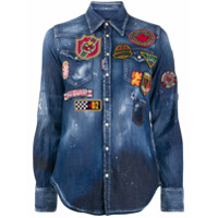 Dsquared2 Camisa com patch de logo e acabamento destroyed - Azul
