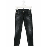 Dsquared2 Kids Calça jeans com acabamento puído e placa de logo - Preto