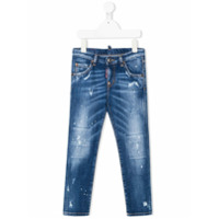 Dsquared2 Kids Calça jeans com efeito destroyed de algodão e stretch - Azul