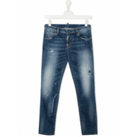 Dsquared2 Kids Calça jeans com patch de logo e efeito destroyed - Azul