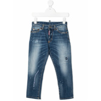 Dsquared2 Kids Calça jeans com patch de logo e efeito destroyed - Azul