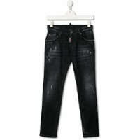 Dsquared2 Kids Calça jeans com patch e efeito desgastado - Preto