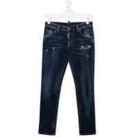 Dsquared2 Kids Calça jeans reta com efeito desgastado - Azul
