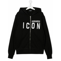 Dsquared2 Kids Moletom com capuz, zíper e estampa de logo - Preto