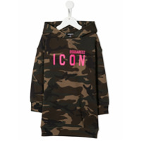 Dsquared2 Kids Vestido com capuz, logo e estampa camuflada - Verde