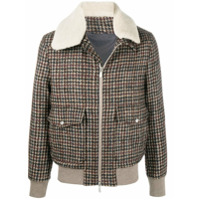 Eleventy Jaqueta pied-de-poule com pele na gola - Vermelho