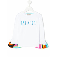 Emilio Pucci Junior Blusa mangas longas com logo - Branco