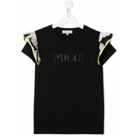 Emilio Pucci Junior Camiseta com babados nas mangas e patch de logo - Preto