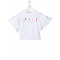 Emilio Pucci Junior Camiseta com logo e babados nas mangas - Branco