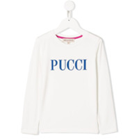 Emilio Pucci Junior Camiseta mangas longas com estampa de logo - Branco