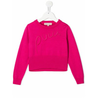 Emilio Pucci Junior Suéter cropped com logo bordado - Rosa