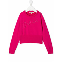 Emilio Pucci Junior Suéter de lã virgem com logo bordado - Rosa