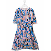 Emilio Pucci Junior Vestido evasê com estampa geométrica - Azul