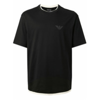 Emporio Armani Camiseta decote careca preta de algodão com contraste - Preto