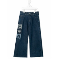 Emporio Armani Kids Calça jeans pantalona com patch de logo - Azul