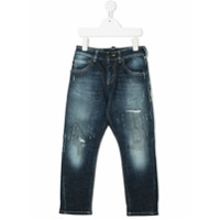 Emporio Armani Kids Calça jeans reta com efeito destroyed - Azul
