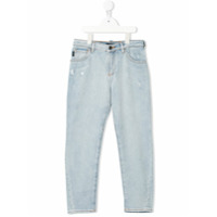 Emporio Armani Kids Calça jeans slim com efeito destroyed - Azul