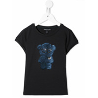 Emporio Armani Kids Camiseta com urso de bordado de paetês - Preto