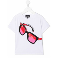 Emporio Armani Kids Camiseta de algodão com estampa de óculos de sol - Branco